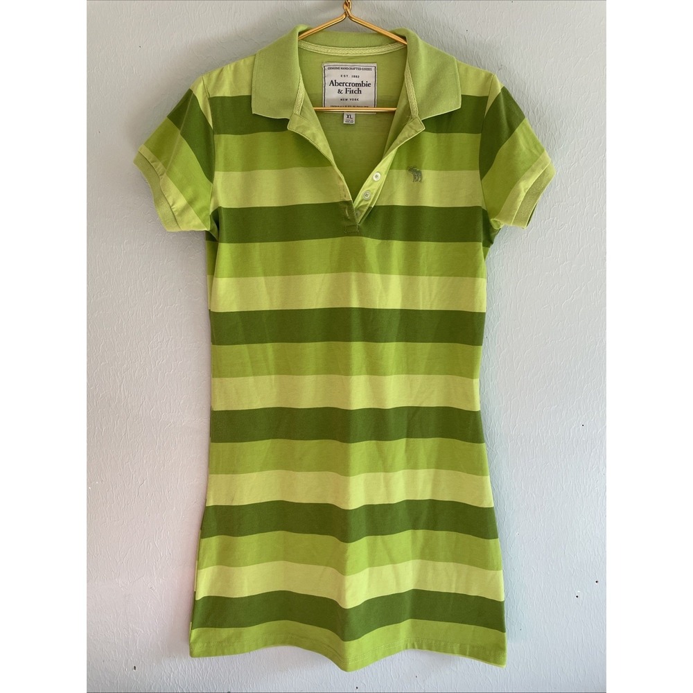 Abercrombie & Fitch Polo Dress Women Xl Green Stretch Collared Moose Logo